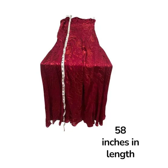 Nicole Miller Silk Burnout Floral Maxi Dress Burgundy Spaghetti Strap XS - Picture 10 of 10